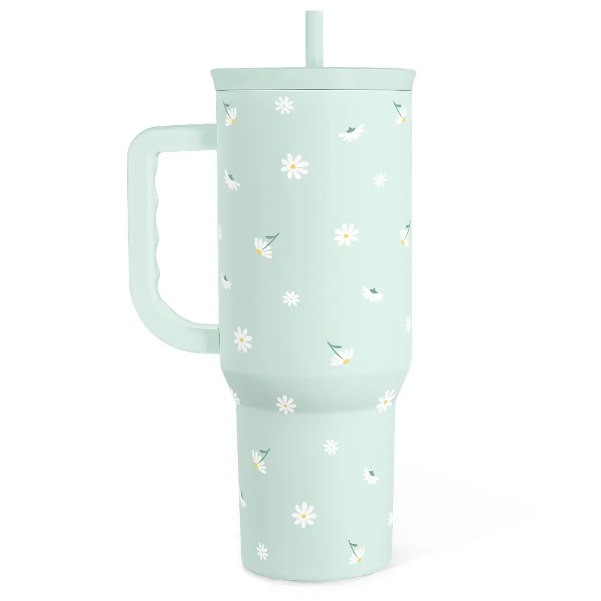 Daisy Flower Tumbler with Handle and Straw - Insulated Stainless Steel Coffee Travel Mug for Women Girls, Floral Gift Idea for Birthday Christmas