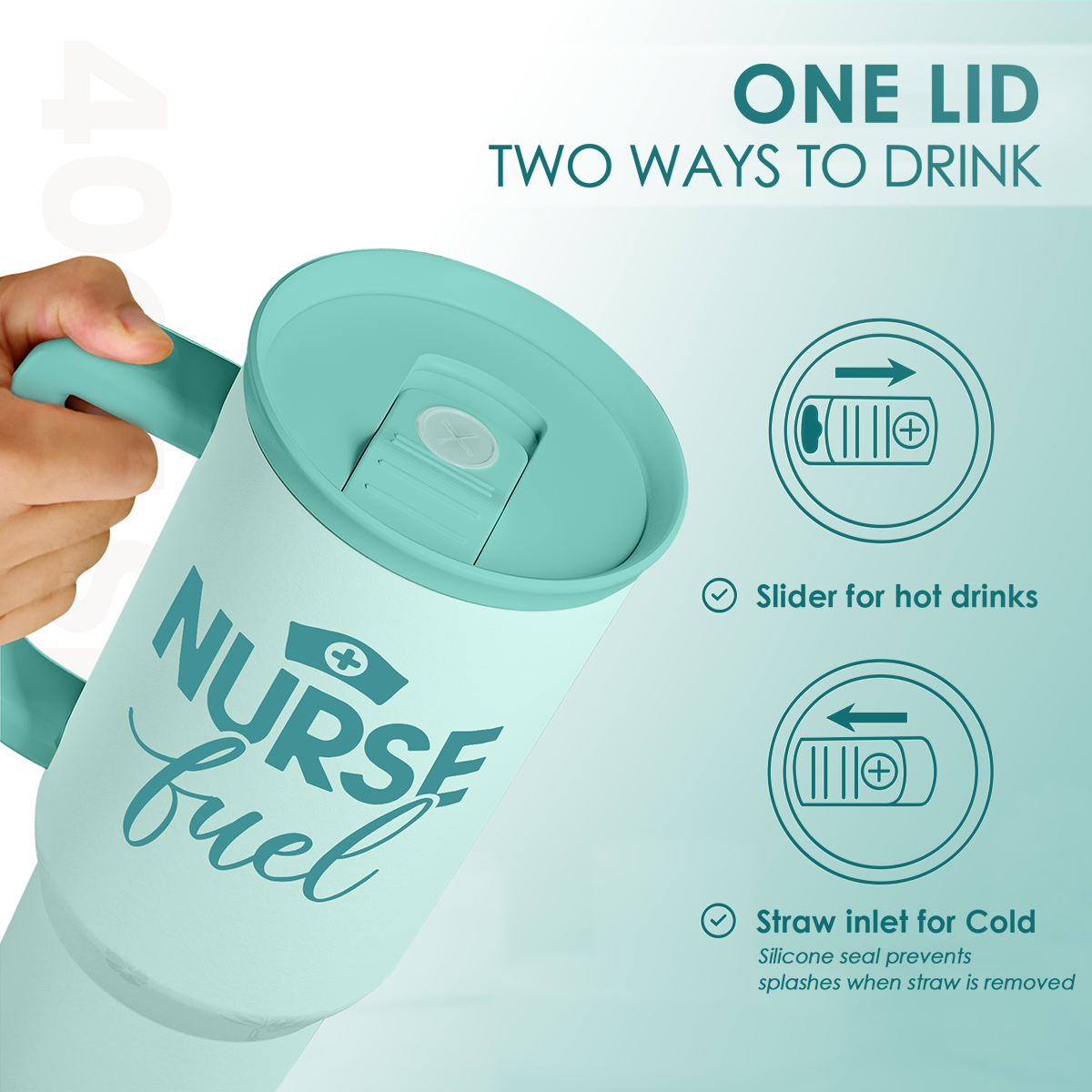 Nurse Gift Tumbler 40oz with Handle and Straw - Nurse Fuel Insulated Stainless Steel Travel Coffee Mug for Nurses Nursing Friend Student - Gifts for Nurse Week, Appreciation, Birthday, Christmas
