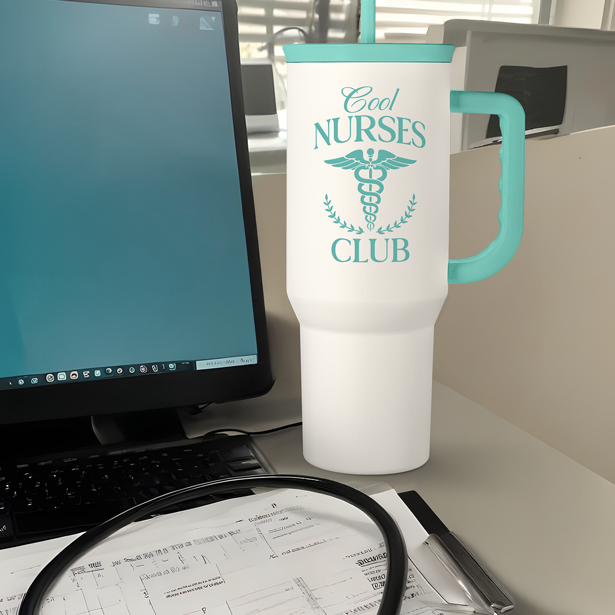 Nurse Gift for Women, Nurse Nutrition Facts Tumbler with Handle, Insulated Stainless Steel Travel Coffee Mug for Nurses Nursing Friends, Aprreciation Gifts for Nurse Week, Birthday, Christmas, 40oz