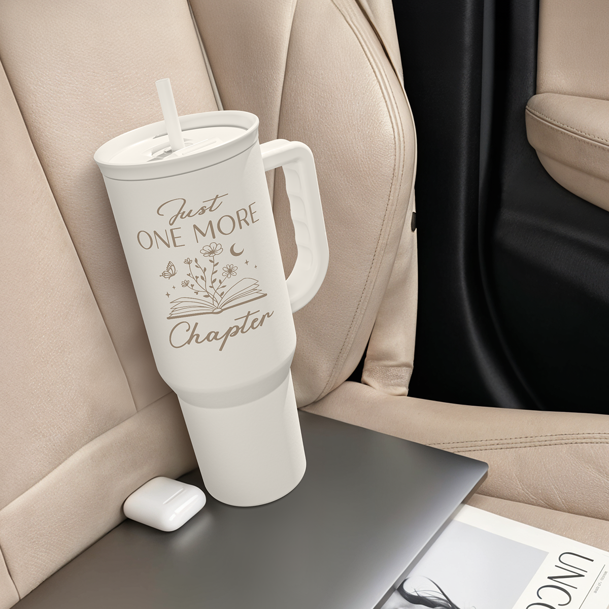 Book Lover Gifts for Women, Just One More Chapter Tumbler with Handle, Stainless Steel Insulated Coffee Travel Mug Cup, Gifts for Women Girls Bookworm on Christmas Birthday, 40oz