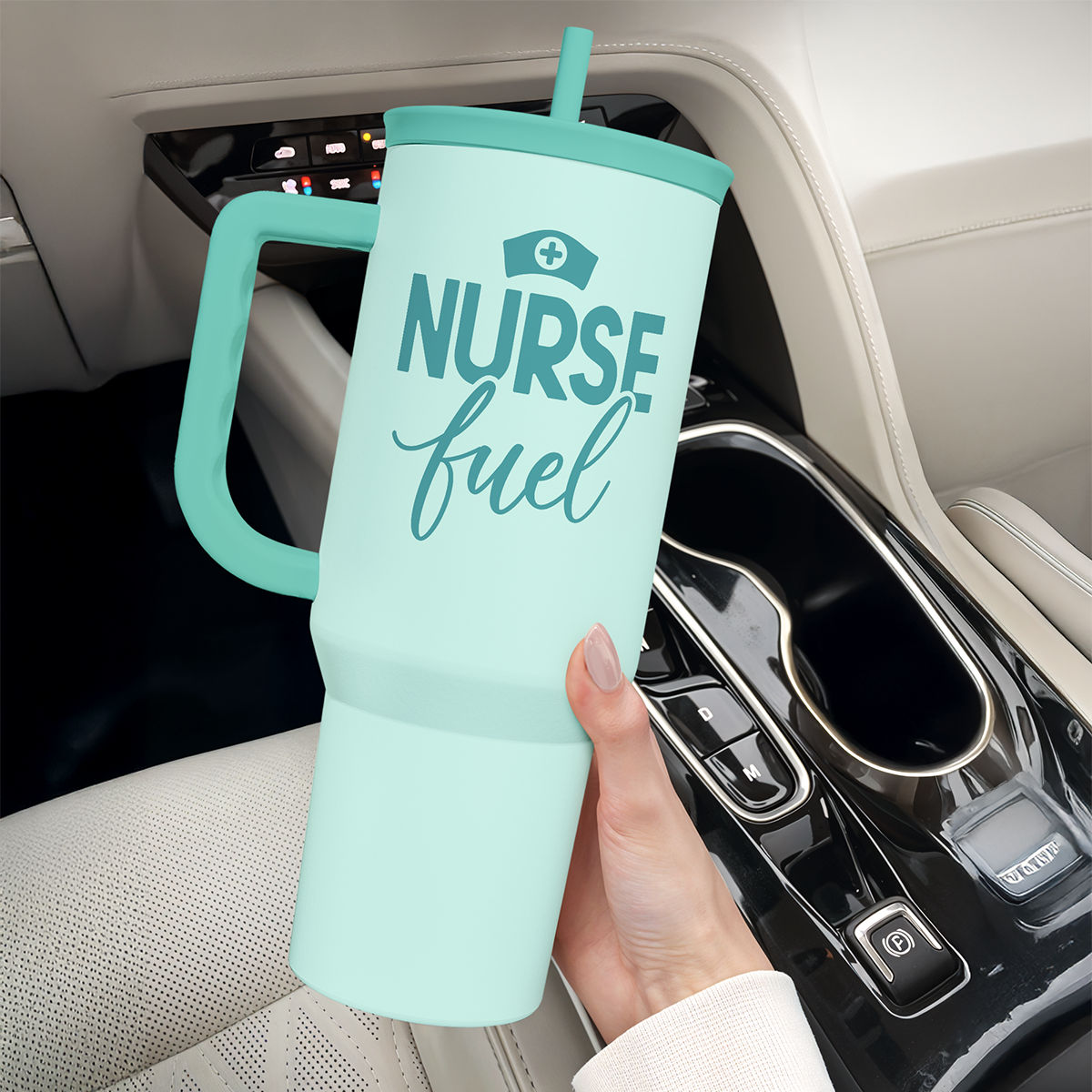 Nurse Gift Tumbler 40oz with Handle and Straw - Nurse Fuel Insulated Stainless Steel Travel Coffee Mug for Nurses Nursing Friend Student - Gifts for Nurse Week, Appreciation, Birthday, Christmas