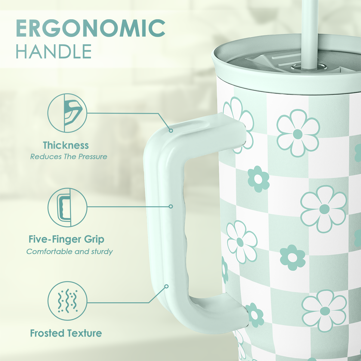 40oz Daisy Flower Tumbler with Handle and Straw - Insulated Stainless Steel Coffee Travel Mug for Women Girls, Floral Gift Idea for Birthday Christmas