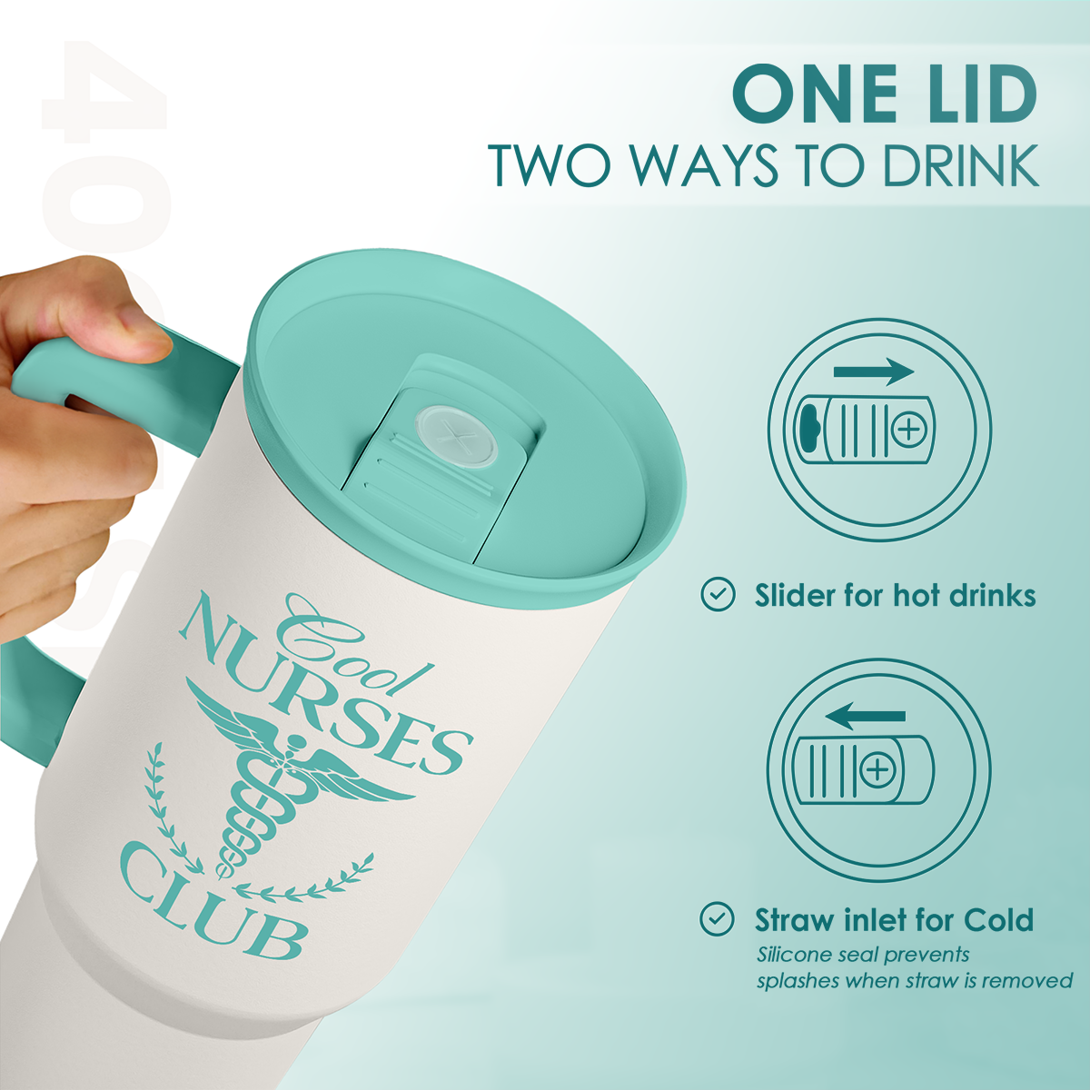 Nurse Gift for Women, Nurse Nutrition Facts Tumbler with Handle, Insulated Stainless Steel Travel Coffee Mug for Nurses Nursing Friends, Aprreciation Gifts for Nurse Week, Birthday, Christmas, 40oz