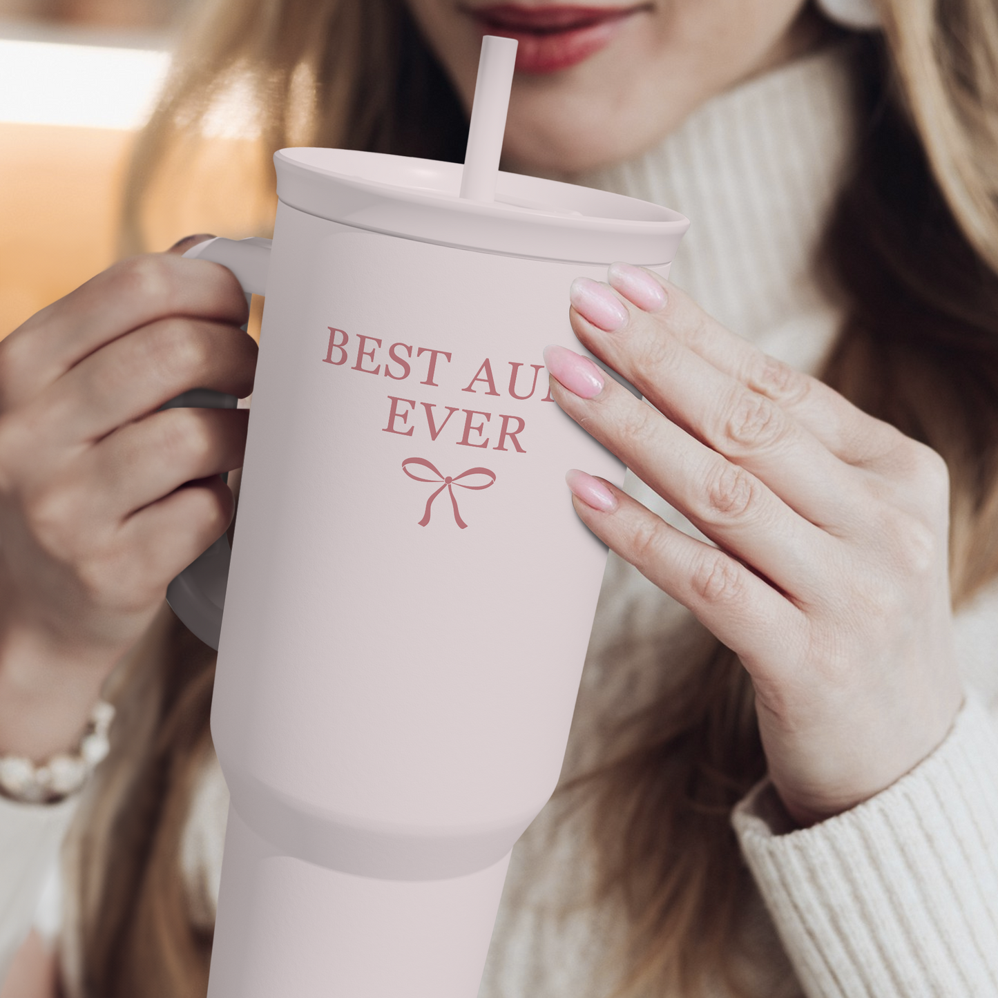 Gift for Aunt - Best Aunt Stainless Steel Tumbler with Handle, Travel Coffee Mug for Moms - Aunts Gifts for Birthday Christmas Mothers Day, 40oz