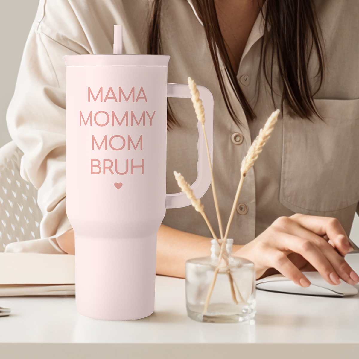 Gift for Mom - Mama Mommy Mom Bruh Stainless Steel Tumbler with Handle, Travel Coffee Mug for Moms - Gifts for Birthday Christmas Mothers Day, 40oz