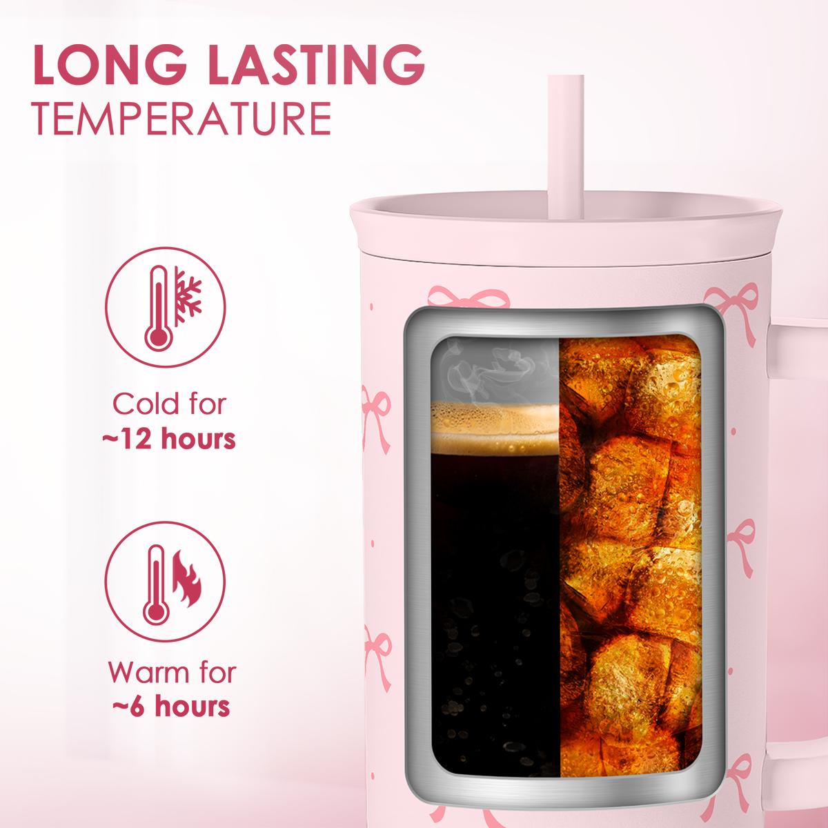 Gift for Women Girls - Coquette Bow Stainless Steel Tumbler with Handle, Travel Coffee Mug - Gifts for Birthday Christmas, 40oz