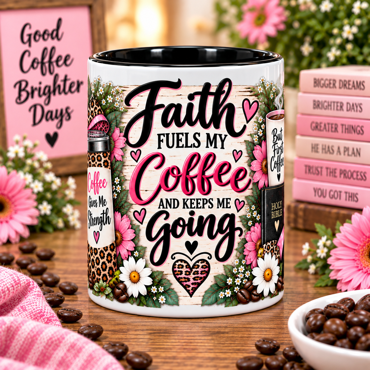 Faith Fuels My Coffee 15 oz Inspirational Christian Mug for Women product photograph