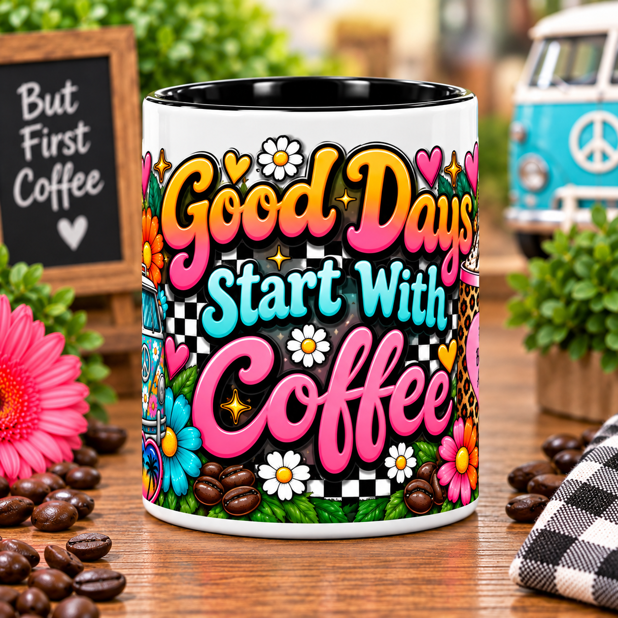 Good Days Start With Coffee 15 oz Retro Ceramic Coffee Mug product photograph